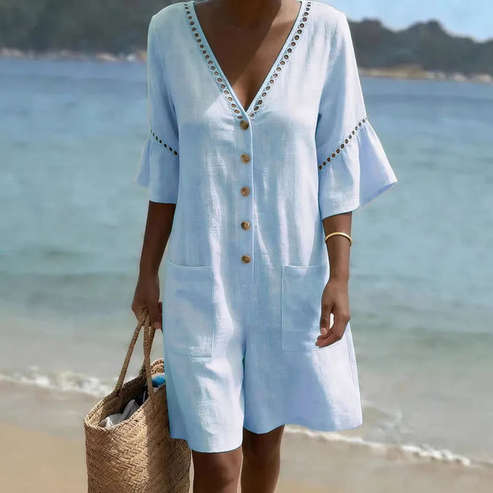 Aubrey Ruffle Sleeve V Neck Romper