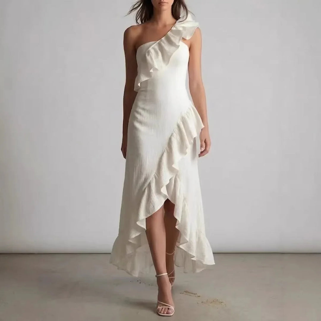 Orvessa One Shoulder Flowy Midi Dress