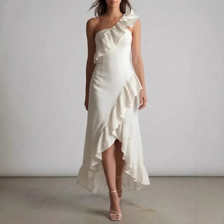 Orvessa One Shoulder Flowy Midi Dress