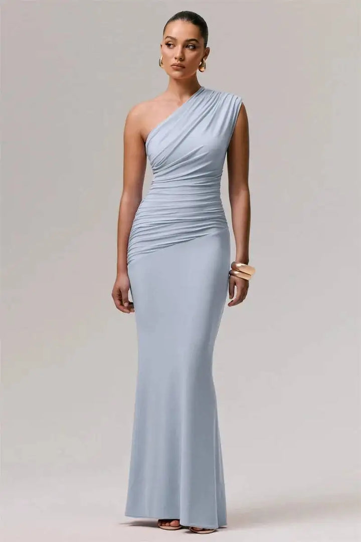 Bella Ruched One Shoulder Maxi Dress
