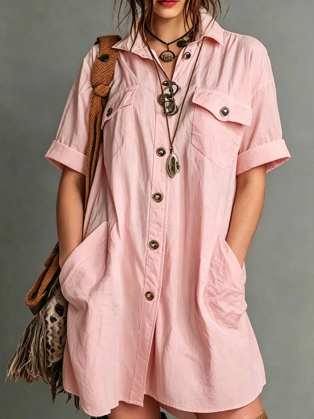 Alisha Button Mini Shirt Dress