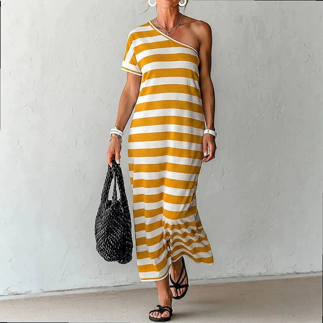 Abril One Shoulder Striped Maxi Dress