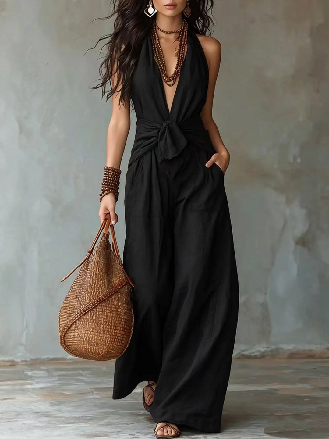 Mallory Front Tie Wide Leg Jumpsuit