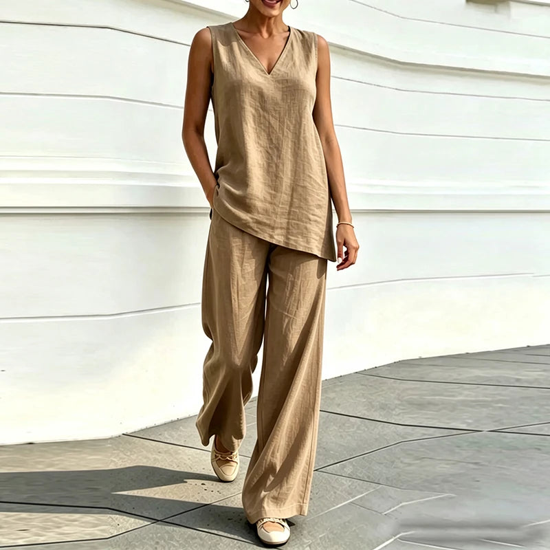 Ruby Sleeveless Blouse and Loose Pants Set