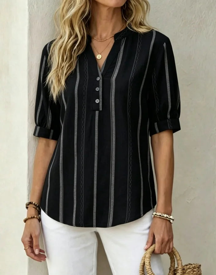 Hadley Striped V Neck Blouse