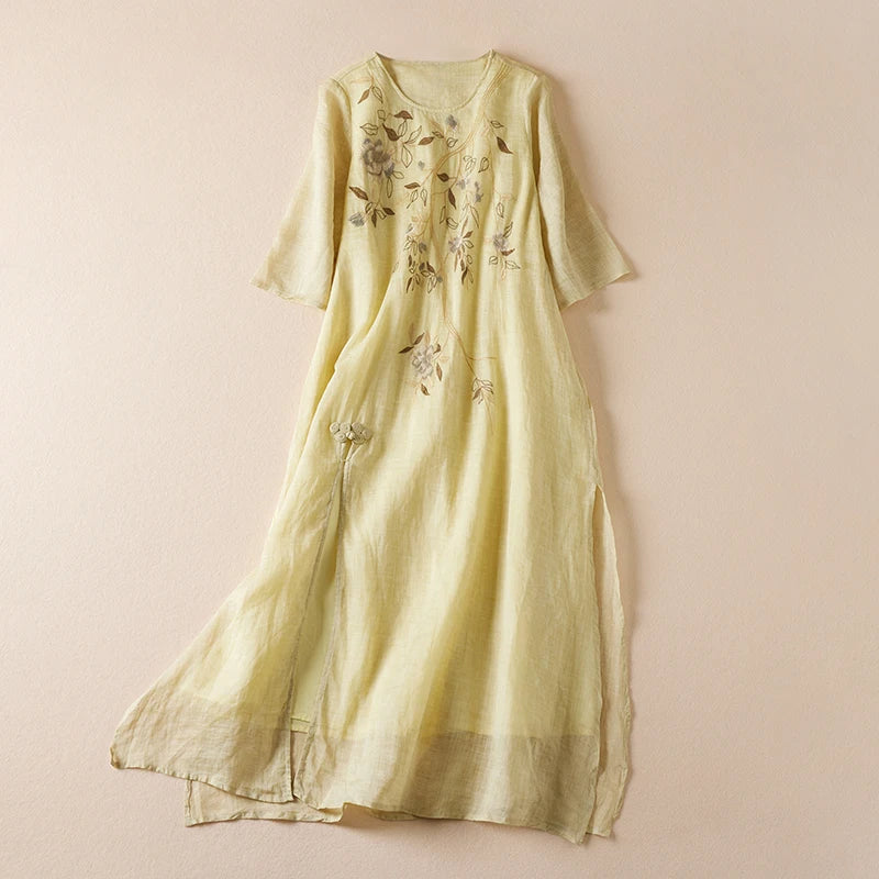 Savannah Embroidered Linen Maxi Dress