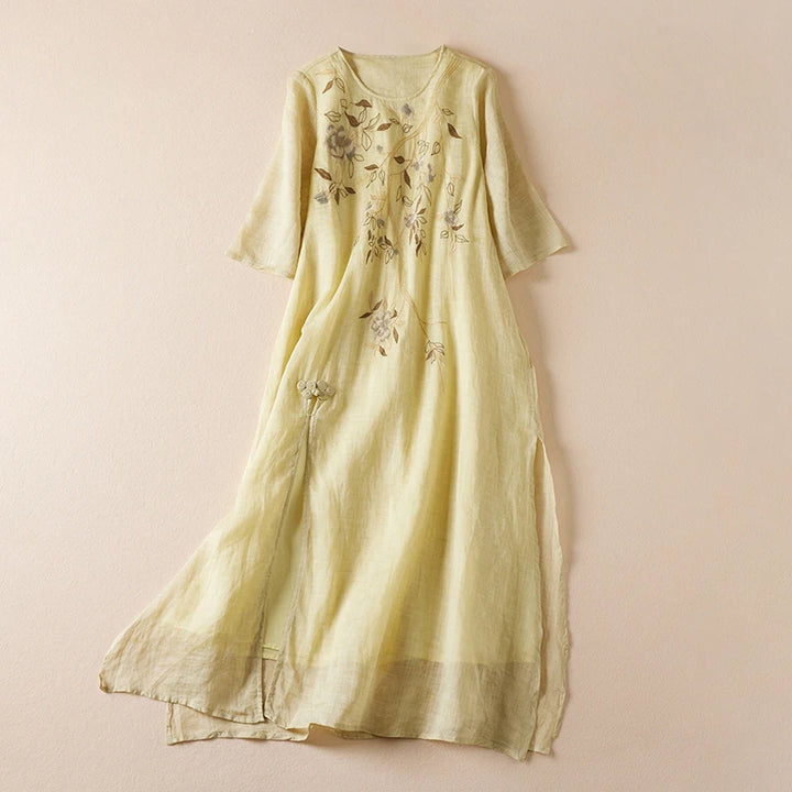 Savannah Embroidered Linen Maxi Dress