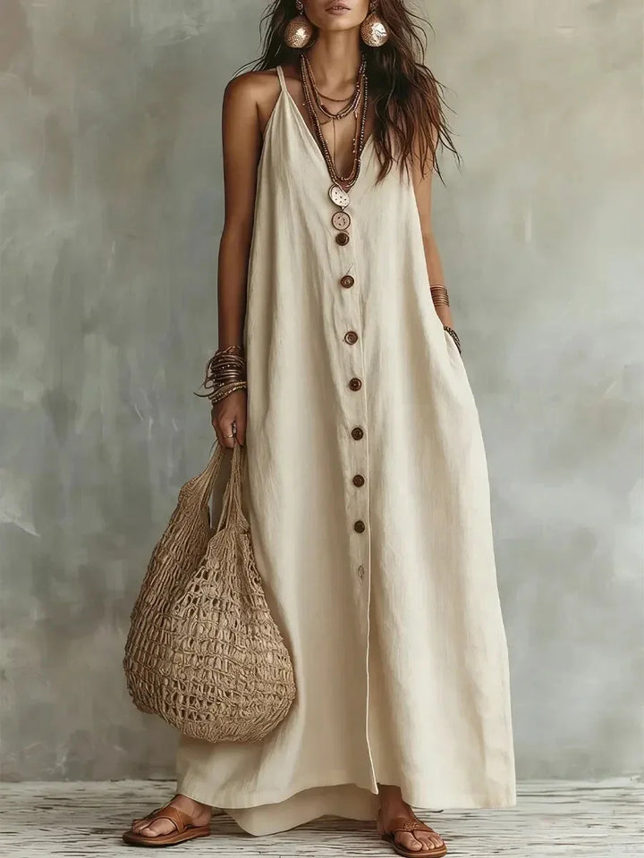 Elowen Breathable Sleeveless Linen Maxi Dress