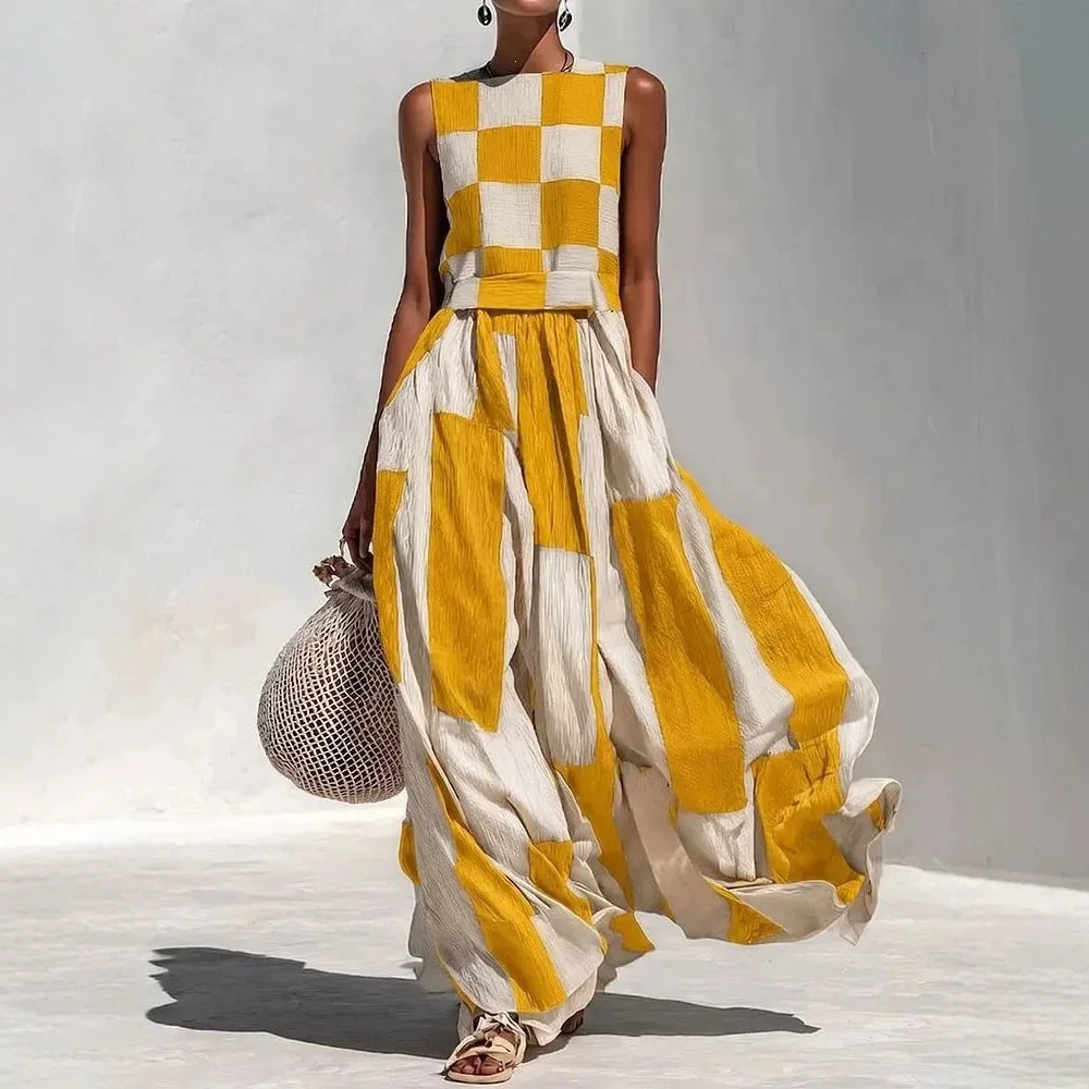 Colette Geometric Patchwork Maxi Dress