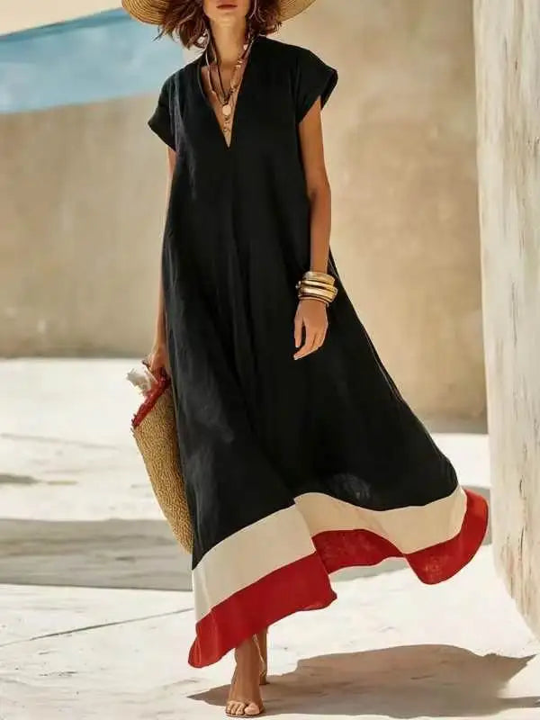 Cambria Striped V Neck Maxi Dress