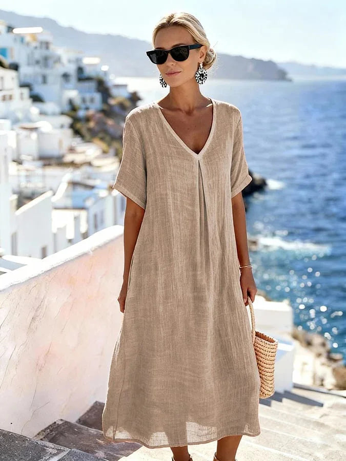 Maren Relaxed V Neck Summer Midi Dress