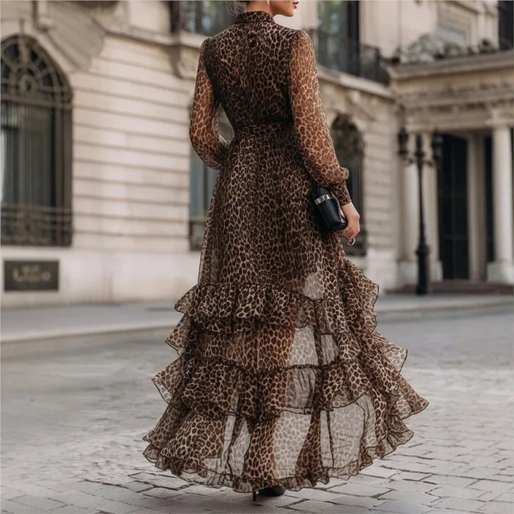Juliette Leopard Ruffle Maxi Dress