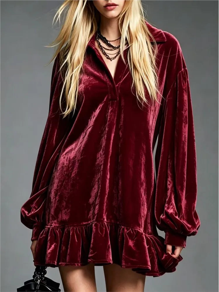 Violetta Velvet Ruffle Mini Dress