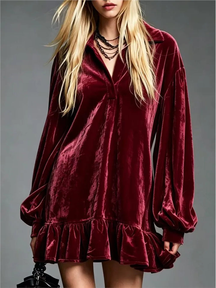 Violetta Velvet Ruffle Mini Dress