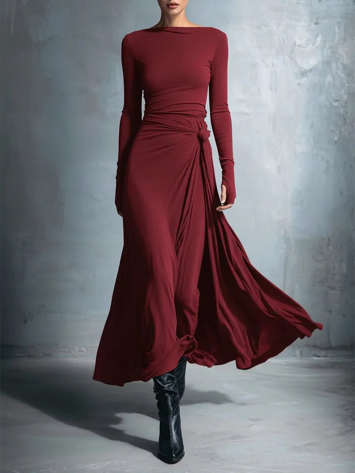 Red twisted knot maxi dress front view