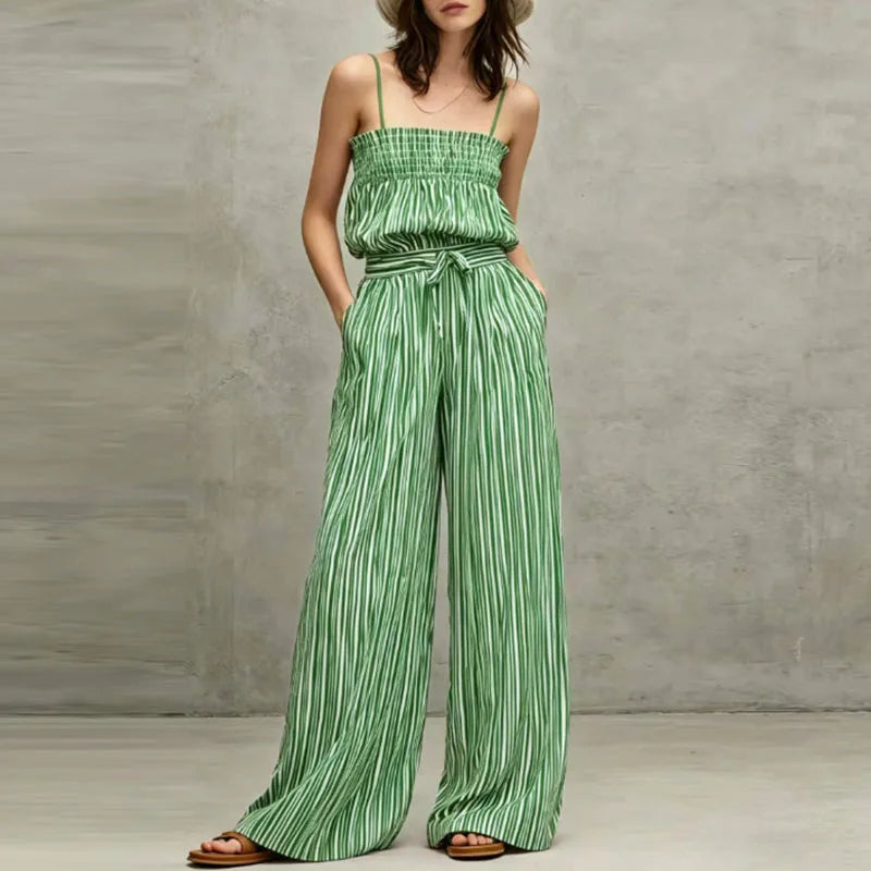 Quinn Striped Smocked Wide Leg Pants Set