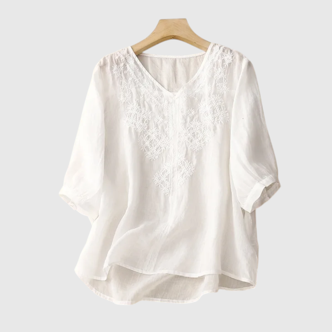 Evelina Embroidered Linen Blouse