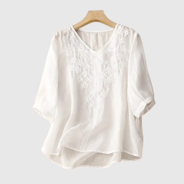 Evelina Embroidered Linen Blouse
