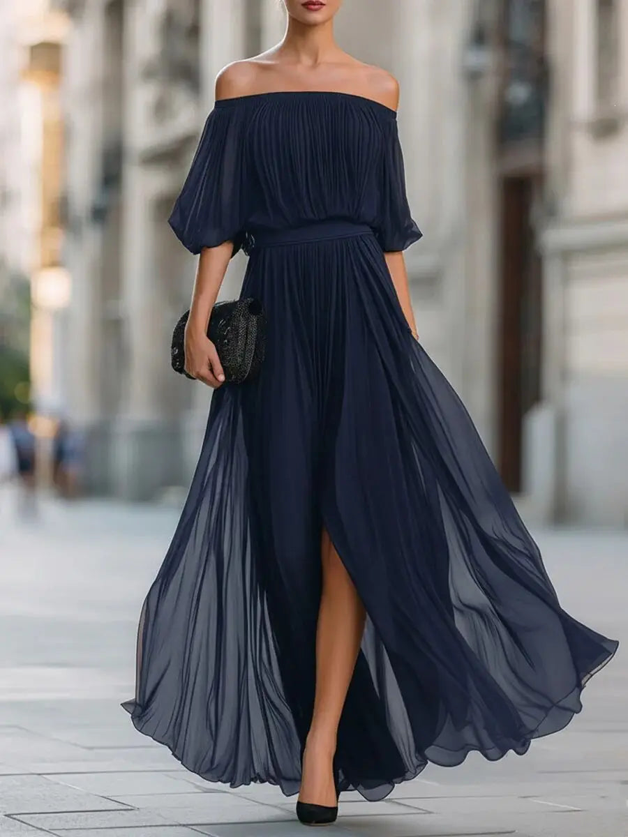 Arabella Elegant Flowy Off Shoulder Maxi Dress