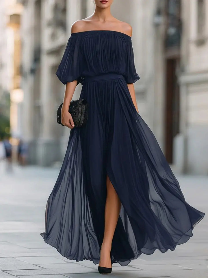 Arabella Elegant Flowy Off Shoulder Maxi Dress