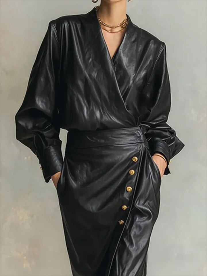 Leona Faux Leather Wrap Dress