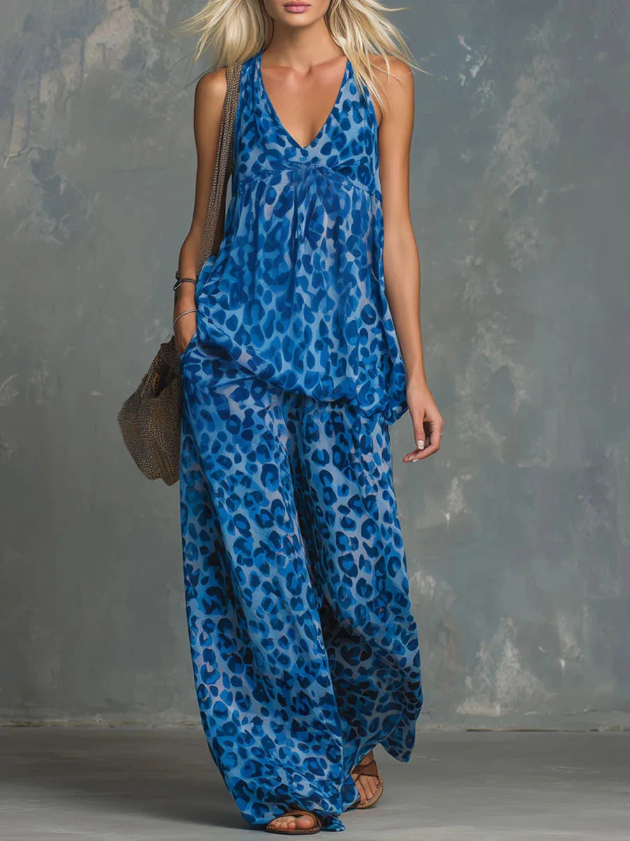 Zelira V-Neck Leopard Matching Set