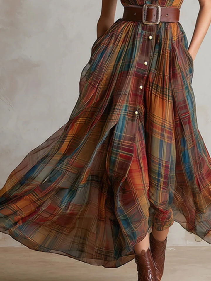 Evangeline Plaid Bohemian Maxi Dress