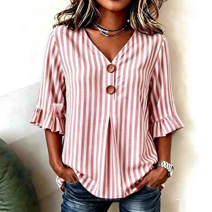 Hazel Striped Ruffle Sleeve Blouse