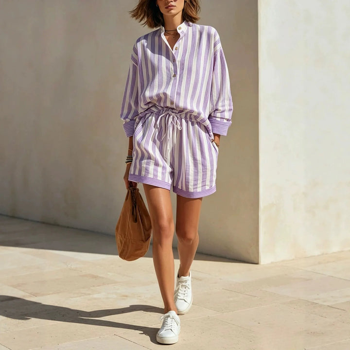 Ruby Soft Striped Short Sleeve Summer Two Piece Set