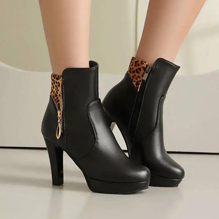 Vivienne Leopard Panel Ankle Boots