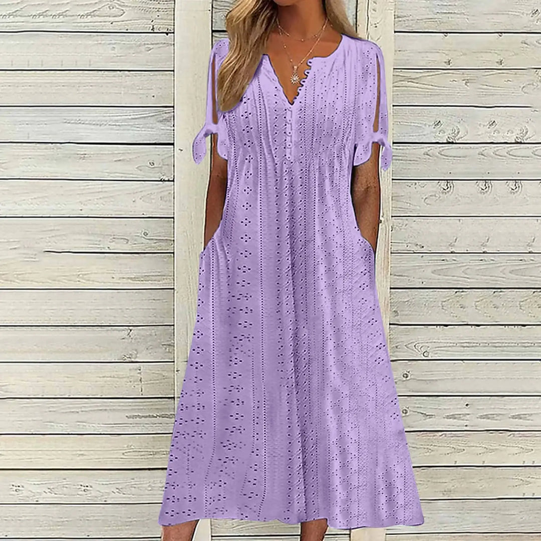 Bailey V Neck Eyelet Midi Dress