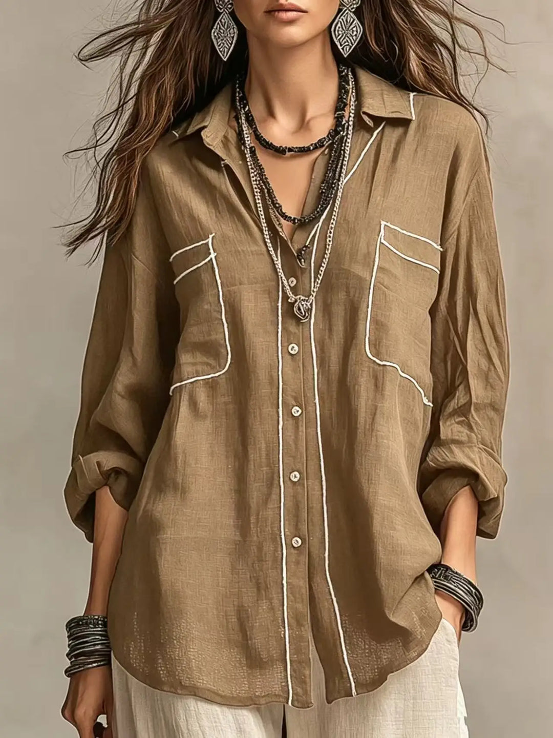 Abigail Casual Linen Blend Blouse