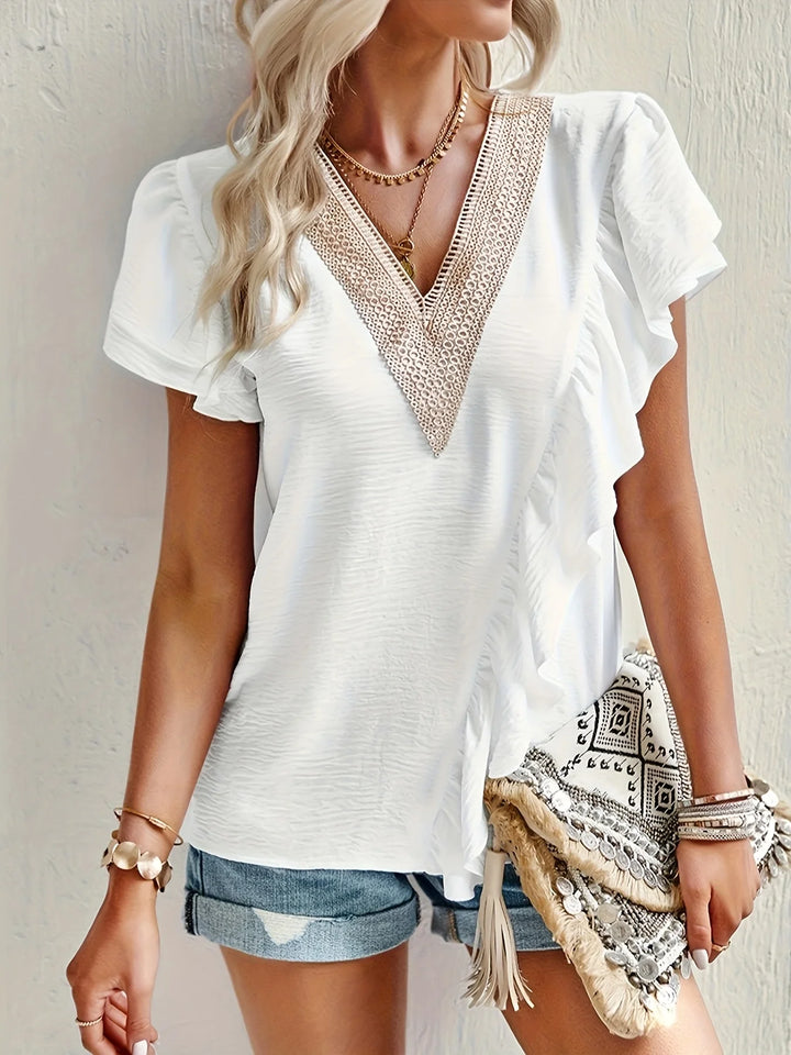 Brielle Relaxed V Neck Summer Blouse