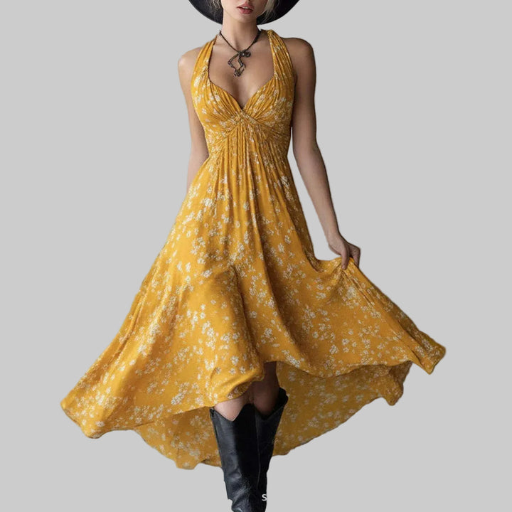 Marigold Floral Print Wedding Guest Dress