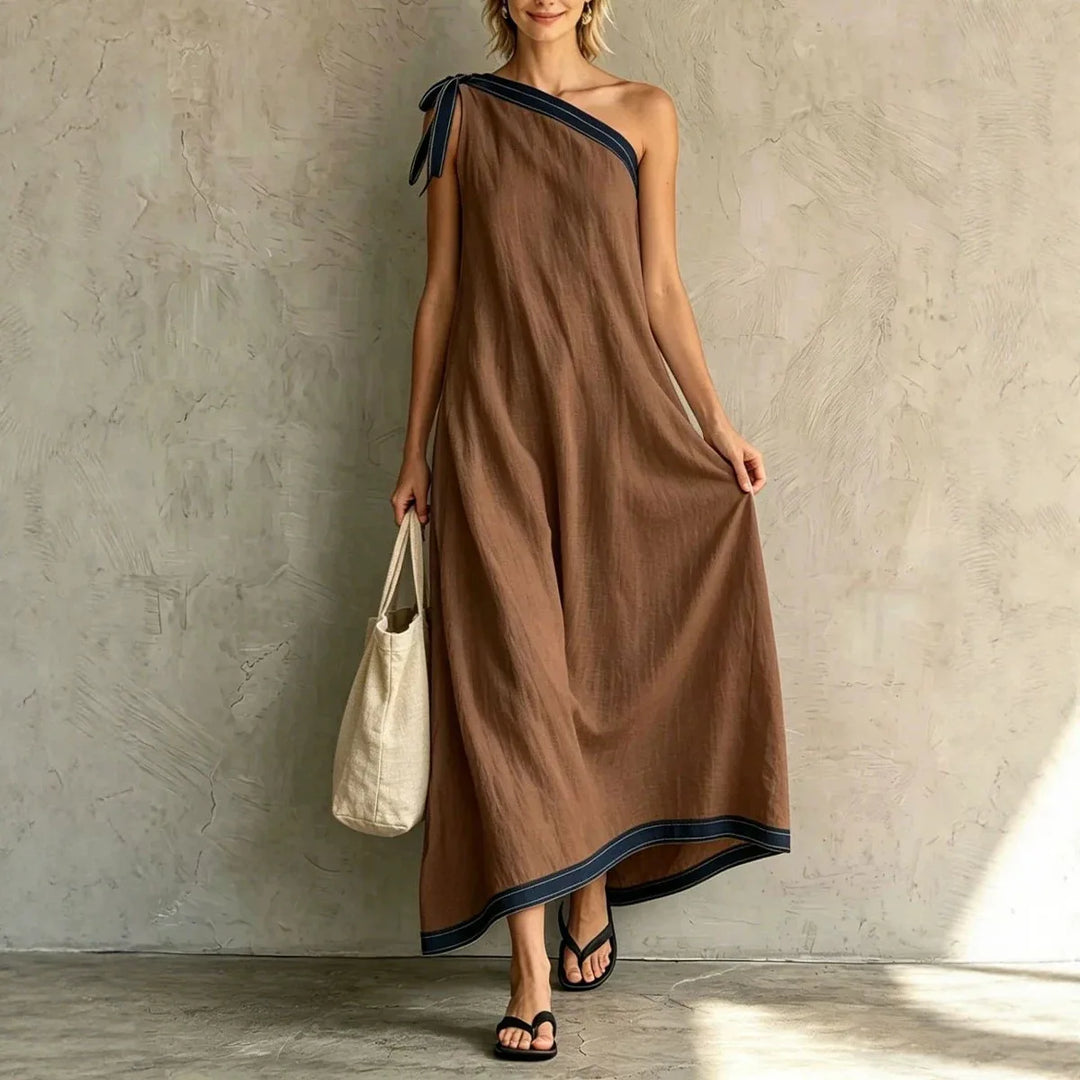 Emilia One Shoulder Wrap Flowing Maxi Dress
