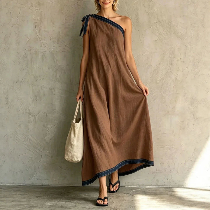 Emilia One Shoulder Wrap Flowing Maxi Dress