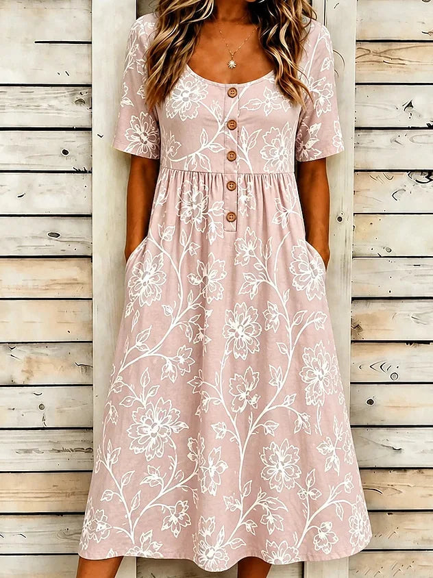 Elowen Boho Floral Button Midi Dress