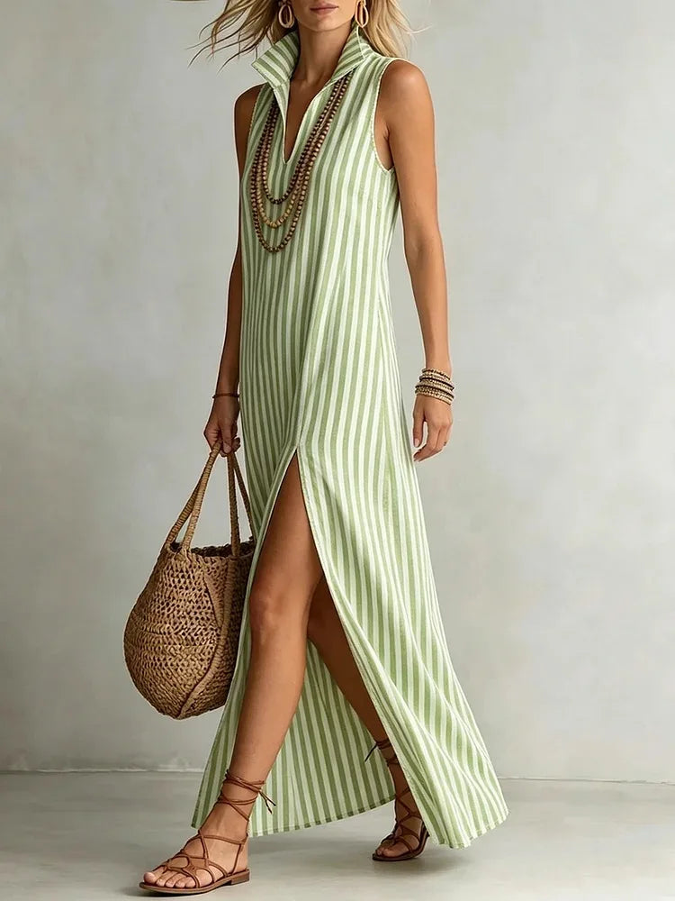 Louise Striped Slit Maxi Dress