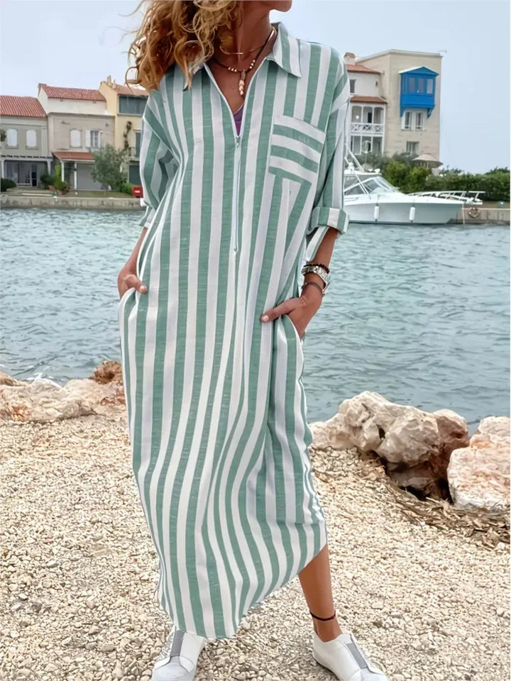 Delia Striped Maxi Shirt Dress