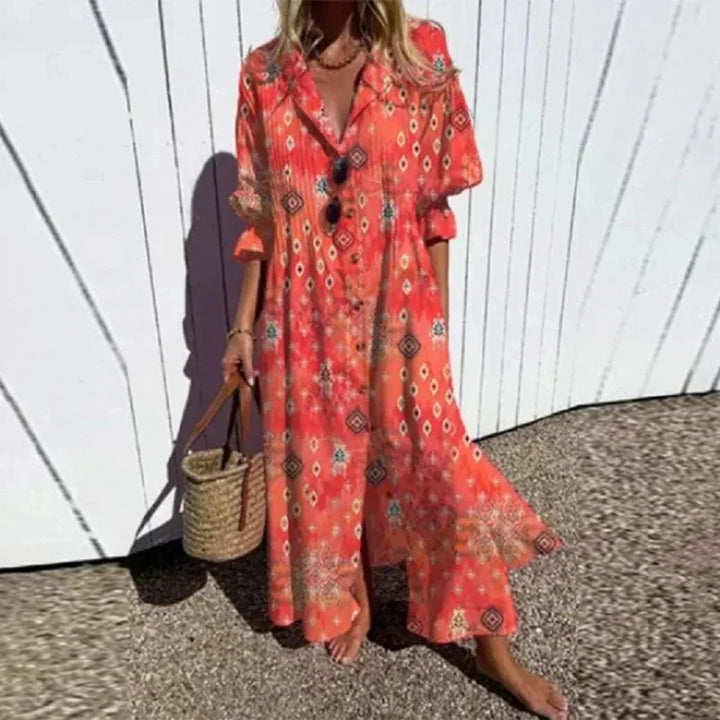 Tasha Casual Printed Long Sleeve Maxi Dress