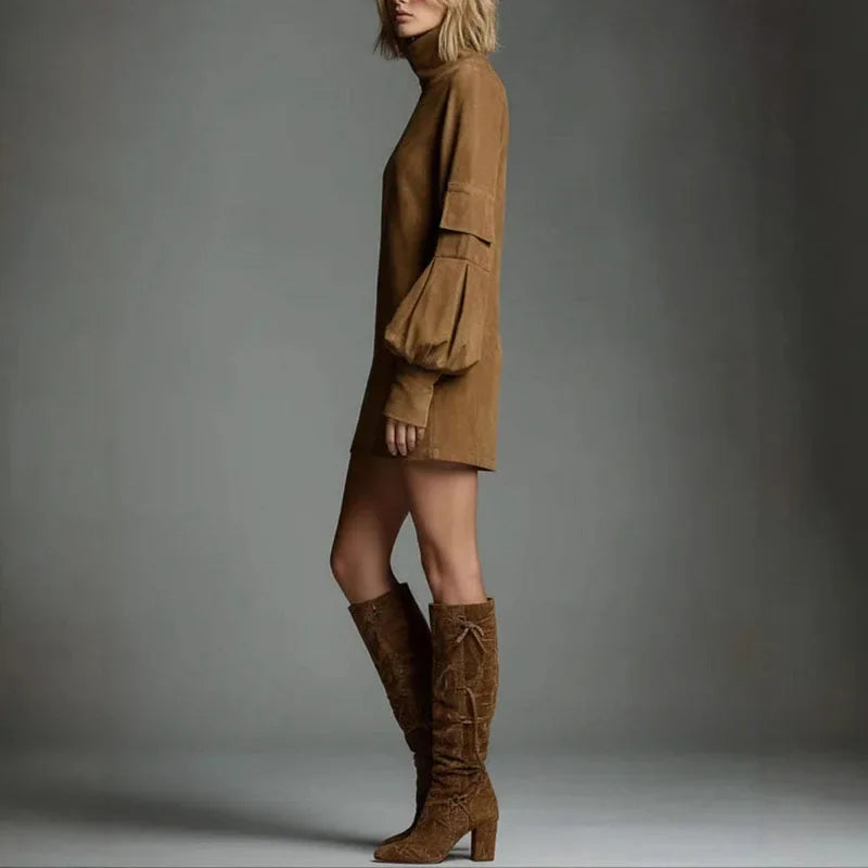 Marlena Suede Turtleneck Dress