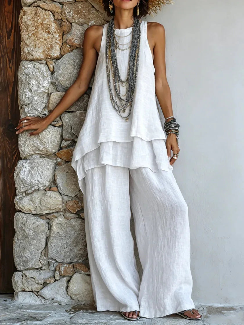Rina Linen Blend Loose Pants Set