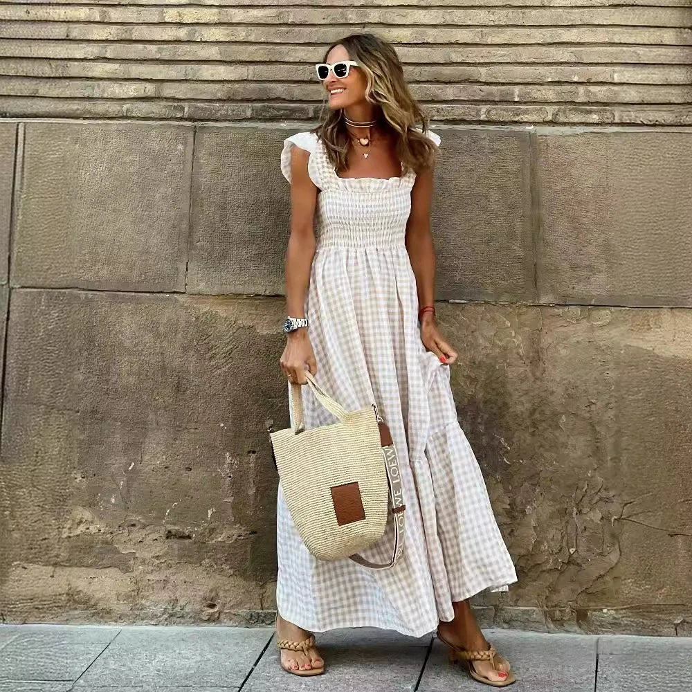 Gwen Retro Plaid Sleeveless Long Dress