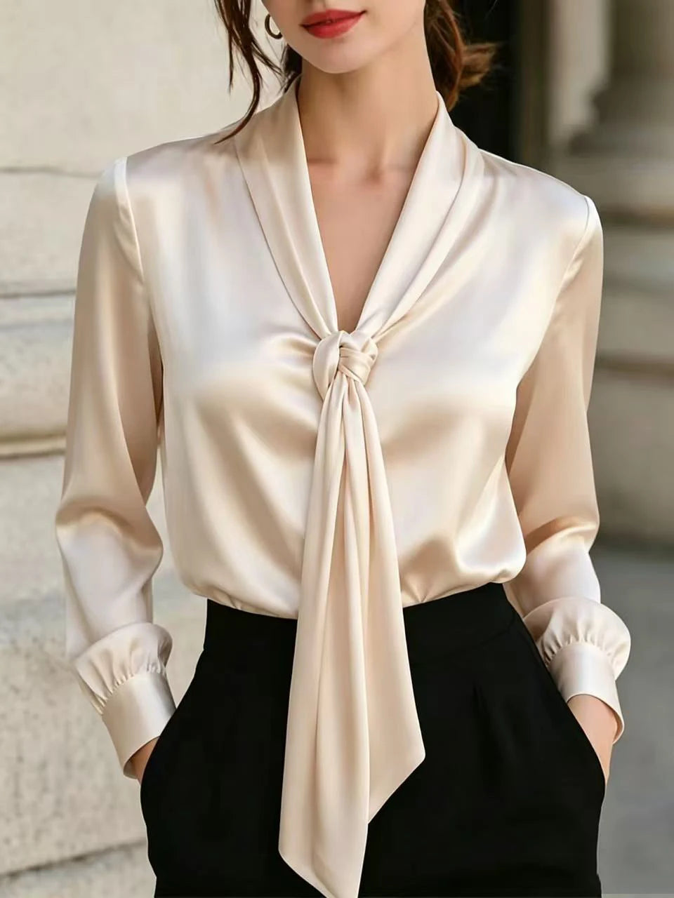 Elara Satin Tie Neck Blouse