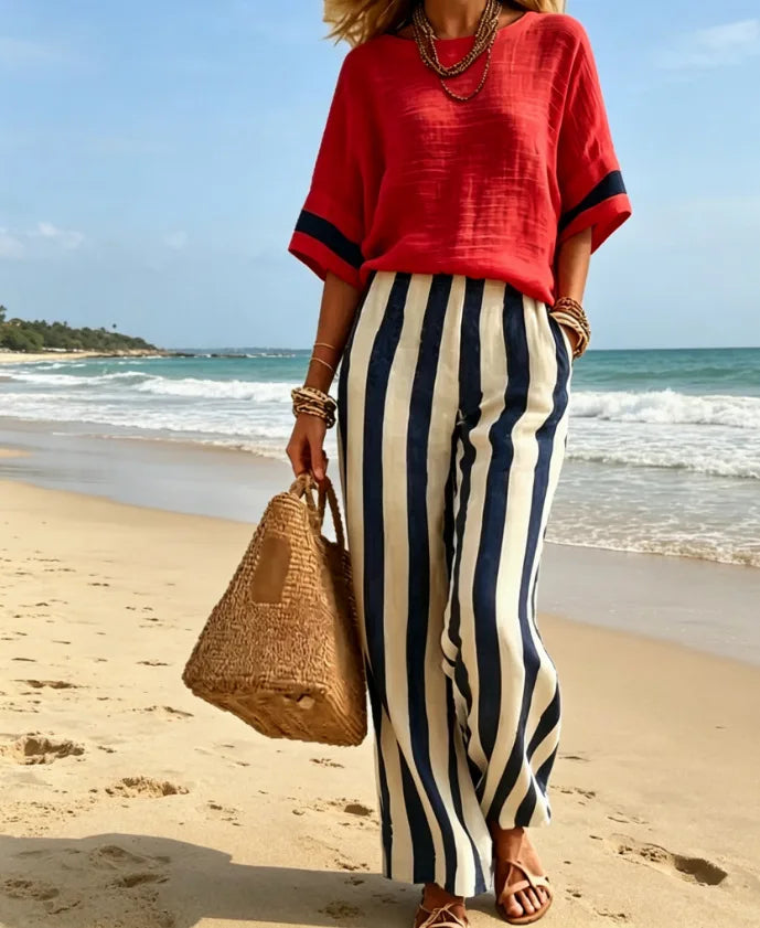 Leona Striped Wide Leg Lounge Set