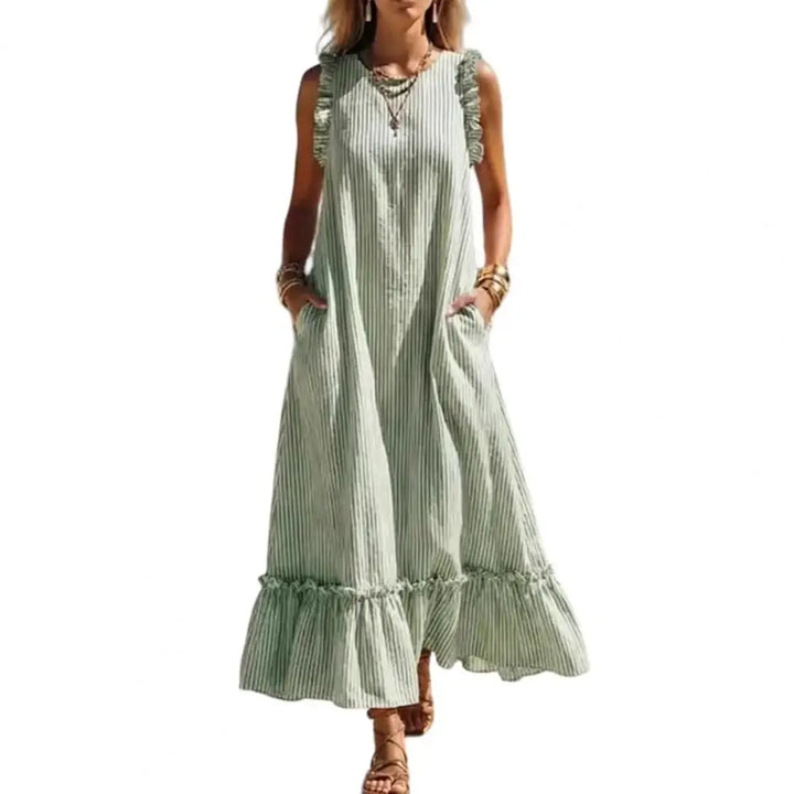 Kelsey Striped Ruffle Maxi Dress