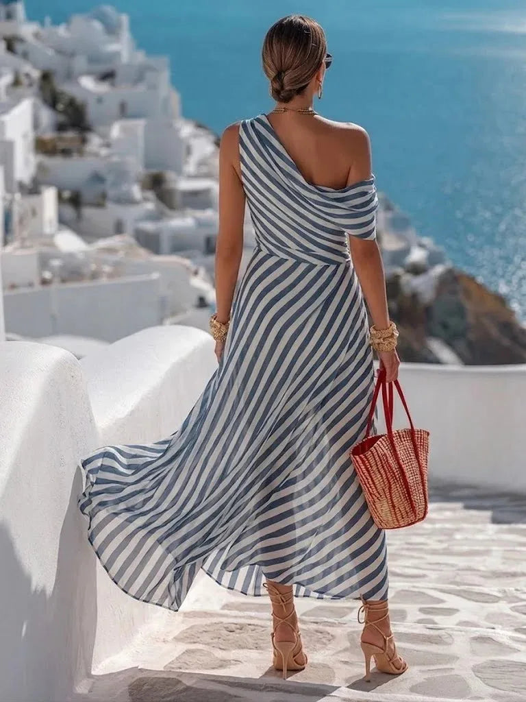 Seraphine Off Shoulder Striped Maxi Dress