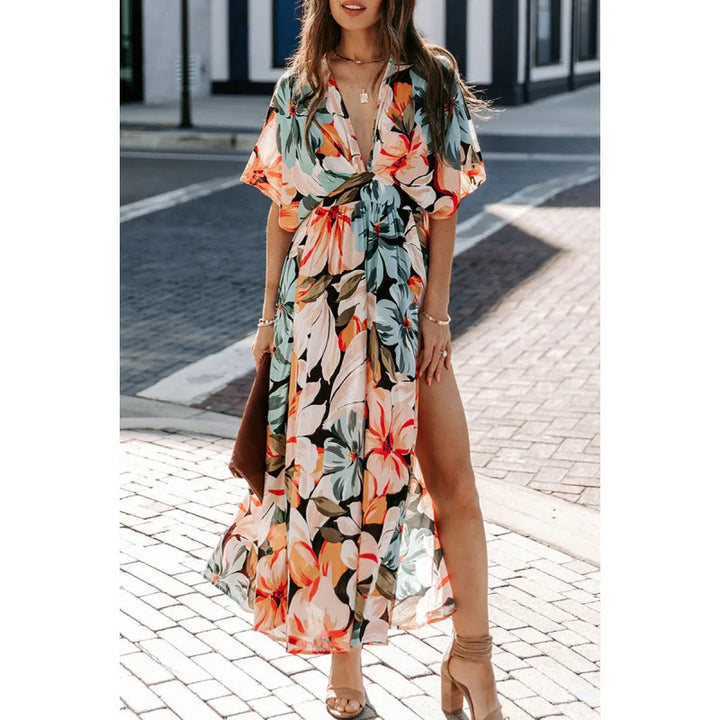 Valerie Floral Side Slit Spring Maxi Dress