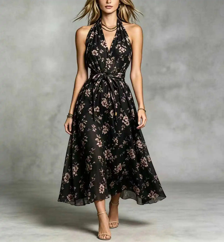 Marigold Bohemian Floral Print Wedding Guest Dress