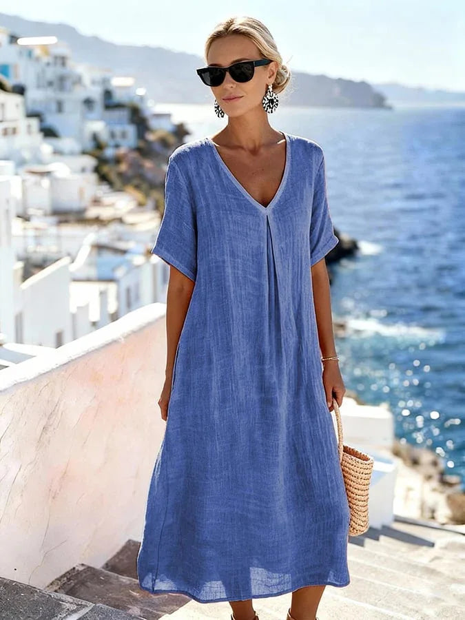Maren Relaxed V Neck Summer Midi Dress